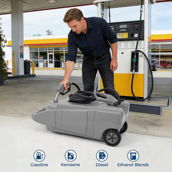Garvee Upgraded 15-Gallon Gas Can & Fuel Tank - Portable Fuel Caddy with Manual Transfer Pump, 10FT Hose, and Wheels, Heavy-Duty Leak-Proof Design for Lawn Mowers, Tractors, Cars, Boats, ATVs, and Snow Blowers, Grey