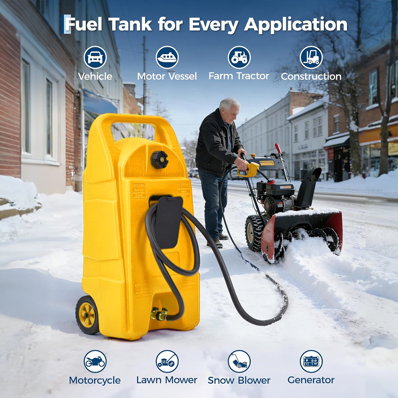 Garvee 15 Gallon Gas Can Fuel Tank Container With Manual 10 FT Siphon Pump Portable Diesel Gas Storage Caddy Wheels For Car ATV Boat Tractor Snow Blower Generator, Yellow
