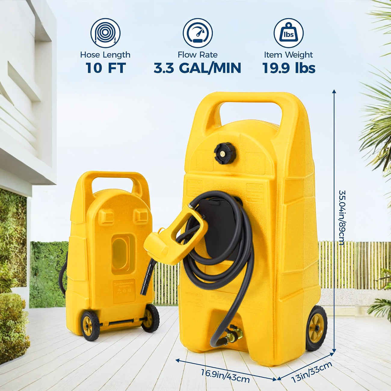 Garvee 15 Gallon Gas Can Fuel Tank Container With Manual 10 FT Siphon Pump Portable Diesel Gas Storage Caddy Wheels For Car ATV Boat Tractor Snow Blower Generator, Yellow