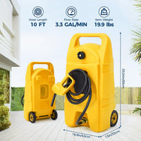 Garvee 15 Gallon Gas Can Fuel Tank Container With Manual 10 FT Siphon Pump Portable Diesel Gas Storage Caddy Wheels For Car ATV Boat Tractor Snow Blower Generator, Yellow