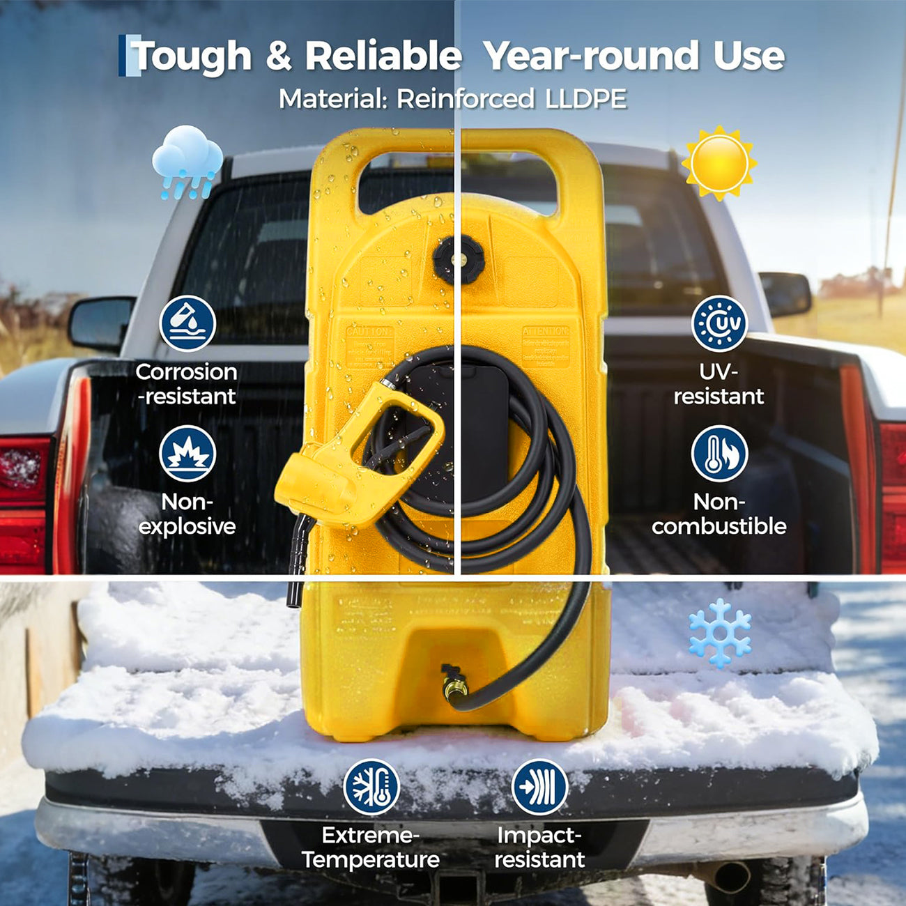 Garvee 15 Gallon Gas Can Fuel Tank Container With Manual 10 FT Siphon Pump Portable Diesel Gas Storage Caddy Wheels For Car ATV Boat Tractor Snow Blower Generator, Yellow