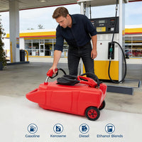 Garvee 15 Gallon Gas Can Heavy-Duty Fuel Tank With Manual Transfer Pump & 10FT Hose Portable Gas Caddy With Wheels Leak-Proof Gas Container For Lawn Mowers Cars Boats ATVs, Red