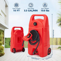 Garvee 15 Gallon Gas Can Heavy-Duty Fuel Tank With Manual Transfer Pump & 10FT Hose Portable Gas Caddy With Wheels Leak-Proof Gas Container For Lawn Mowers Cars Boats ATVs, Red