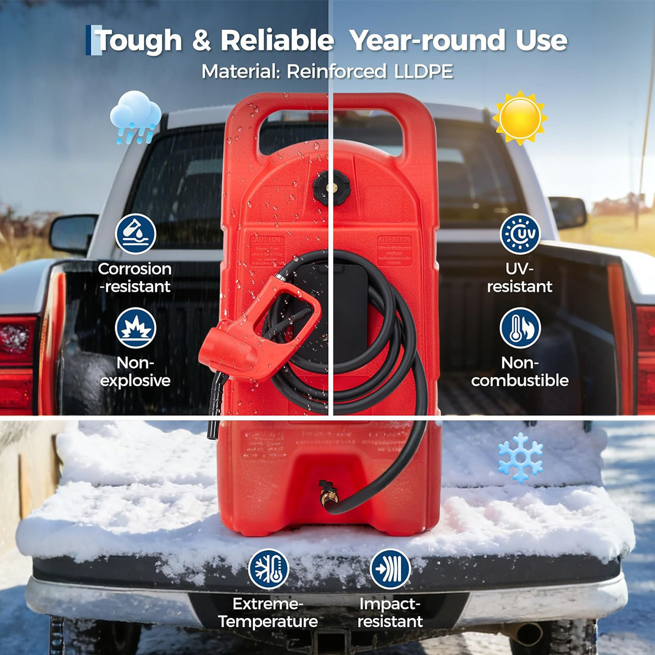 Garvee 15 Gallon Gas Can Heavy-Duty Fuel Tank With Manual Transfer Pump & 10FT Hose Portable Gas Caddy With Wheels Leak-Proof Gas Container For Lawn Mowers Cars Boats ATVs, Red