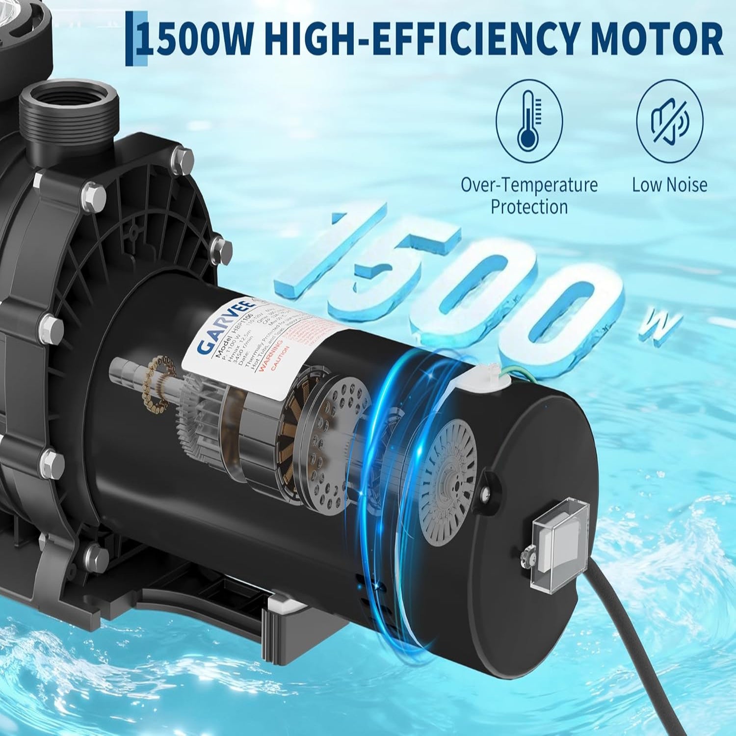 Garvee 2.0 HP Pool Pump, 1500W Dual Voltage 115/220V Above Ground & Inground Swimming Pool Pump with Strainer Basket, High Flow Water Circulation Pump