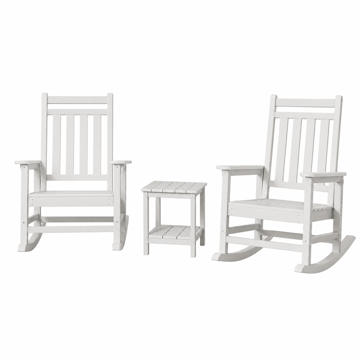 Garvee 3-Piece HDPE Patio Rocking Chair Set with Side Table, High Back Porch Rockers, White