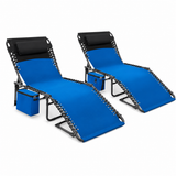 Garvee Folding Chaise Lounge Chair, 5-Position Adjustable Sun Lounger with Face Hole, Pillow, Side Pocket, Blue - Blue
