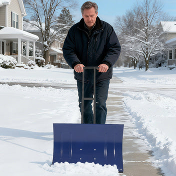 Garvee 29"W X 20"H Metal Snow Shovel for Driveway, Large Ergonomic Snow Pusher Shovel with Wheels & Adjustable Angle Blade, Perfect for Doorway, Sidewalk & Garden, Navy Blue