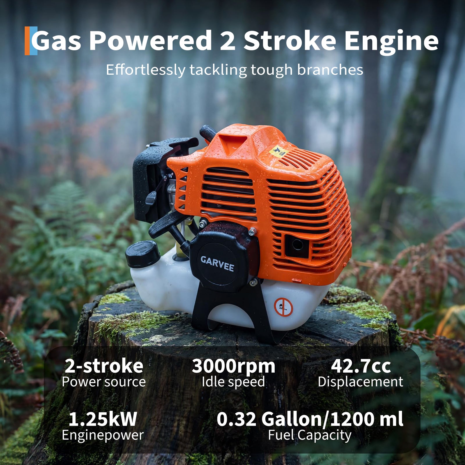 Garvee 43cc Gas Pole Saw 12" Bar, 9.5FT Extendable Reach, 2-Stroke Tree Pruner with Auto Oiler, Anti-Vibration Handle & Quick Release