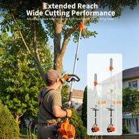 Garvee 43cc Gas Pole Saw 12" Bar, 9.5FT Extendable Reach, 2-Stroke Tree Pruner with Auto Oiler, Anti-Vibration Handle & Quick Release
