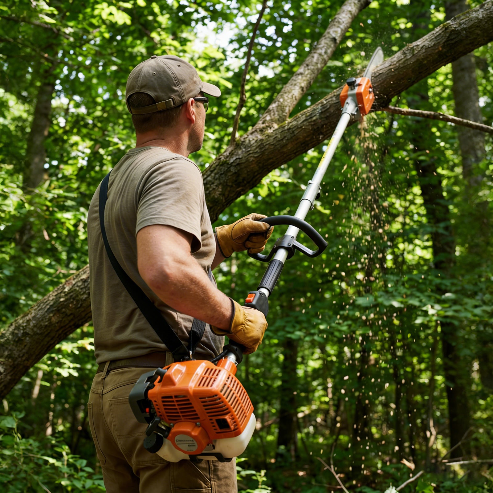 Garvee 43cc Gas Pole Saw 12" Bar, 9.5FT Extendable Reach, 2-Stroke Tree Pruner with Auto Oiler, Anti-Vibration Handle & Quick Release