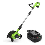 Garvee Cordless Lawn Edger 20V – 9-Inch Steel Blade, 4.0Ah Battery, Dual Wheels, Adjustable Depth for Driveway, Sidewalk & Garden, Light Green - Light Green