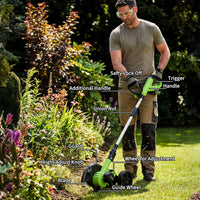 Garvee Cordless Lawn Edger 20V – 9-Inch Steel Blade, 4.0Ah Battery, Dual Wheels, Adjustable Depth for Driveway, Sidewalk & Garden, Light Green