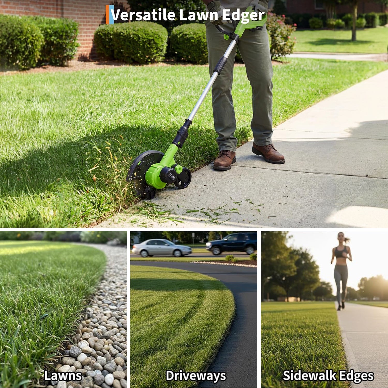 Garvee Cordless Lawn Edger 20V – 9-Inch Steel Blade, 4.0Ah Battery, Dual Wheels, Adjustable Depth for Driveway, Sidewalk & Garden, Light Green