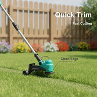 Garvee 20V Cordless String Trimmer, 12-Inch Grass Edger with 2.0Ah Battery & Charger, 8 Replacement Spools, Lightweight Electric Weed Wacker for Lawn, Patio & Garden, Black & Blue