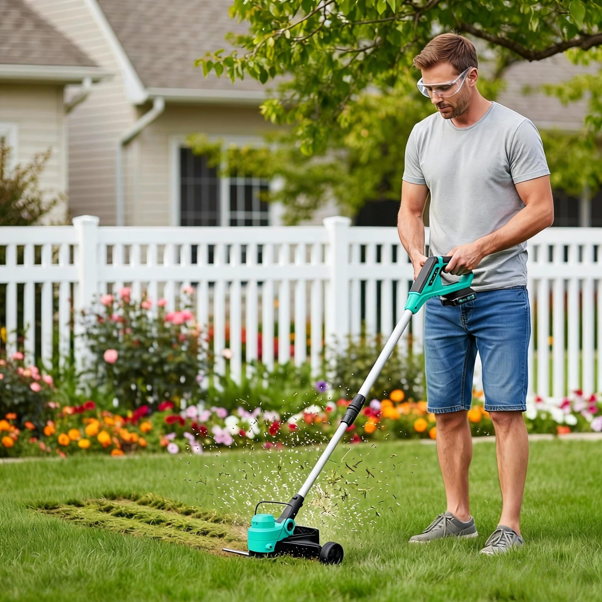 Garvee 20V Cordless String Trimmer, 12-Inch Grass Edger with 2.0Ah Battery & Charger, 8 Replacement Spools, Lightweight Electric Weed Wacker for Lawn, Patio & Garden, Black & Blue