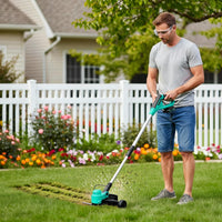 Garvee 20V Cordless String Trimmer, 12-Inch Grass Edger with 2.0Ah Battery & Charger, 8 Replacement Spools, Lightweight Electric Weed Wacker for Lawn, Patio & Garden, Black & Blue