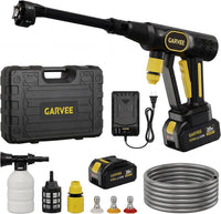 Garvee 20V Cordless Pressure Washer, 320 PSI Portable Power Cleaner with 6-in-1 Nozzle, Foam Cannon & 26ft Hose, 4.0Ah Battery for Car, Patio & Home, Black/Yellow