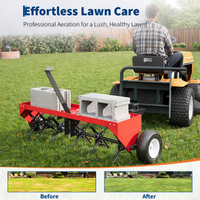 Garvee 40" Tow-Behind Lawn Plug Aerator with 24 Galvanized Steel Tines, 150 lb Weight Tray, Pneumatic Wheels, Deep Core Aeration, Red
