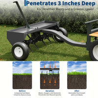 Garvee 40" Tow Behind Plug Aerator, 24 Steel Tines, 150 lb Weight Tray, Heavy-Duty Lawn Aerator with Universal Hitch & Pneumatic Wheels for Tractor & ATV