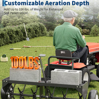 Garvee 40" Tow Behind Plug Aerator, 24 Steel Tines, 150 lb Weight Tray, Heavy-Duty Lawn Aerator with Universal Hitch & Pneumatic Wheels for Tractor & ATV