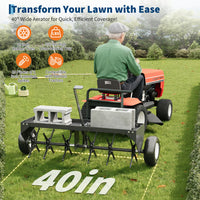 Garvee 40" Tow Behind Plug Aerator, 24 Steel Tines, 150 lb Weight Tray, Heavy-Duty Lawn Aerator with Universal Hitch & Pneumatic Wheels for Tractor & ATV