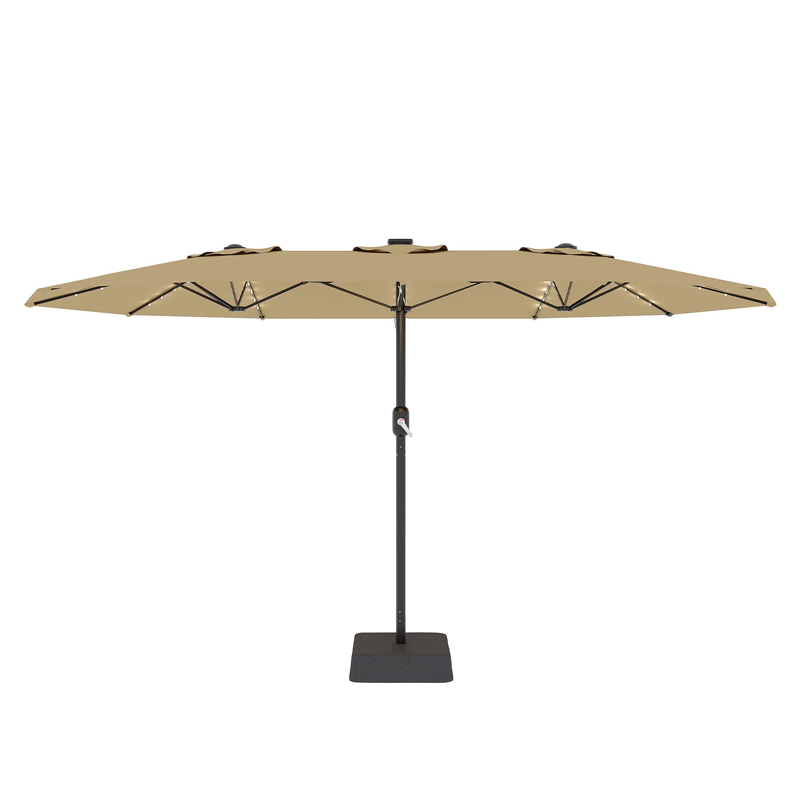 Garvee 15' Rectangular Patio Umbrella with Solar LED Lights & Base, Crank Handle UV-Resistant Outdoor Market Umbrella for Backyard, Pool & Patio, Tan