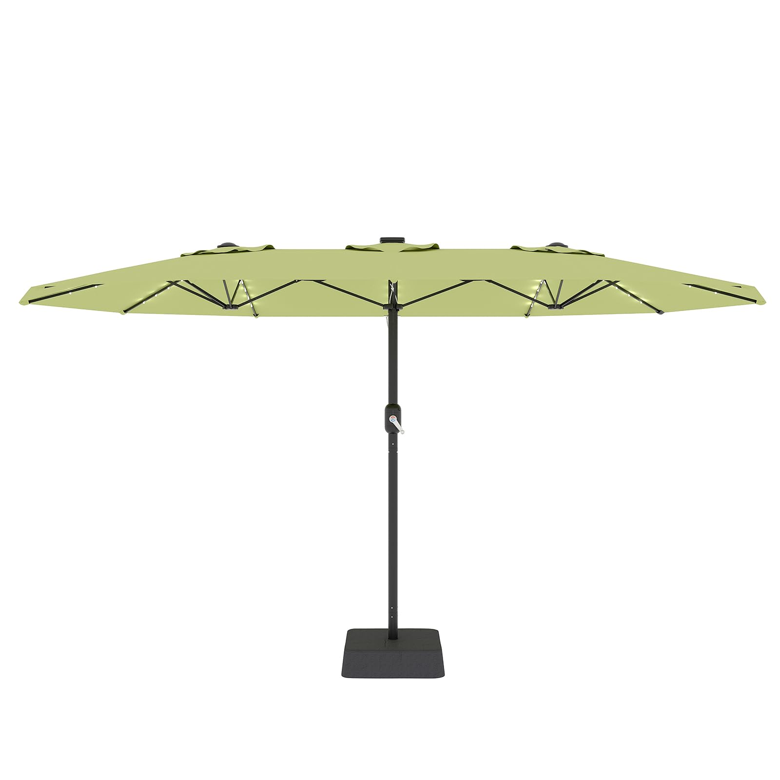 Garvee 15' Rectangular Patio Umbrella with Solar LED Lights & Base, Crank Handle UV-Resistant Outdoor Market Umbrella for Backyard, Pool & Patio, Green