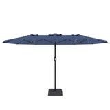 Garvee 15' Rectangular Patio Umbrella with Solar LED Lights & Base, Crank Handle UV-Resistant Outdoor Market Umbrella for Backyard, Pool & Patio, Blue - Navy