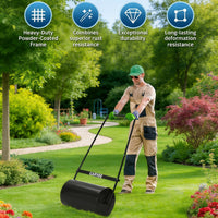 Garvee 23" Lawn Roller, Push & Tow Behind Yard Roller, 13 Gallon Water/Sand Fill Drum, Heavy-Duty Steel Lawn Leveling Roller with U-Shaped Handle