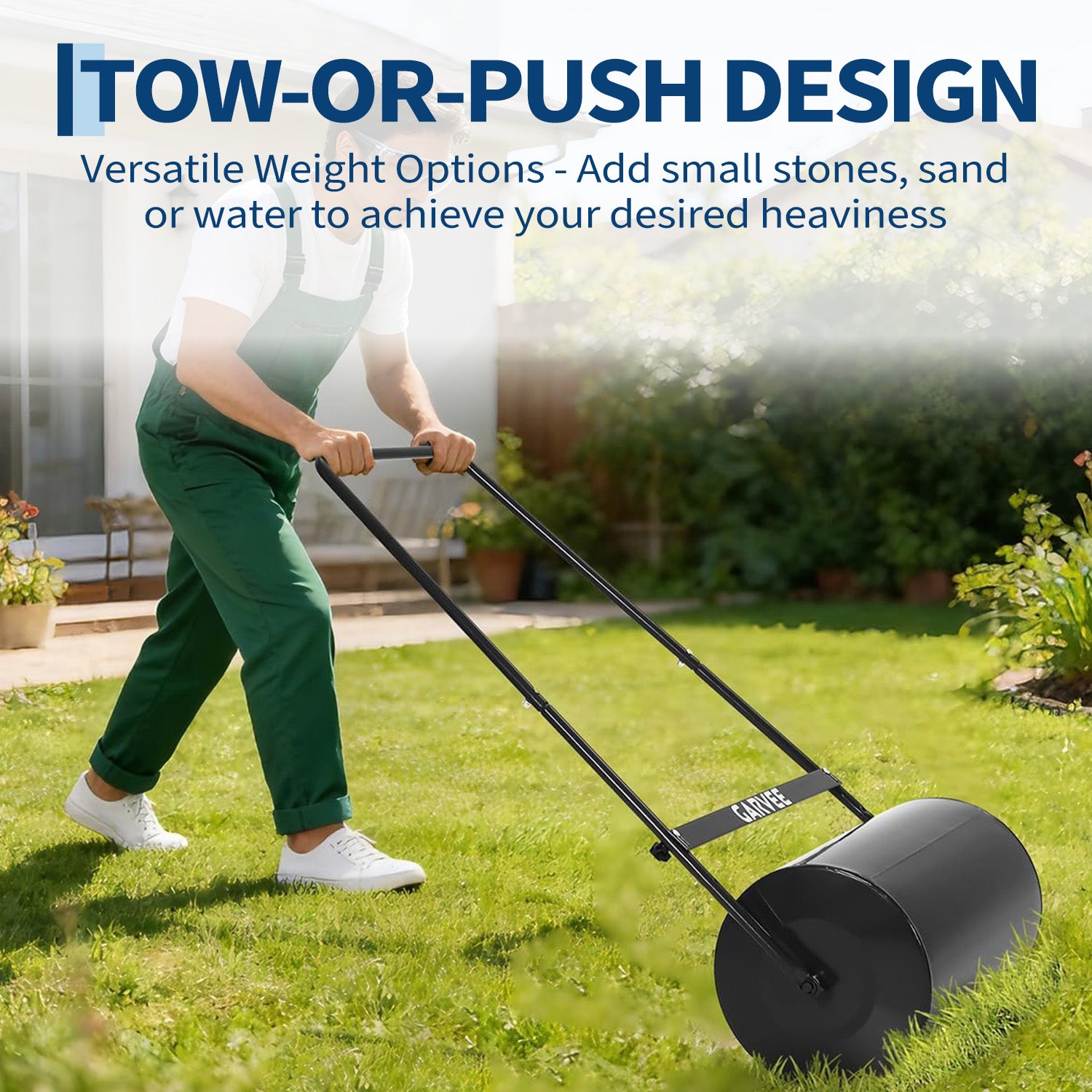 Garvee 23" Lawn Roller, Push & Tow Behind Yard Roller, 13 Gallon Water/Sand Fill Drum, Heavy-Duty Steel Lawn Leveling Roller with U-Shaped Handle