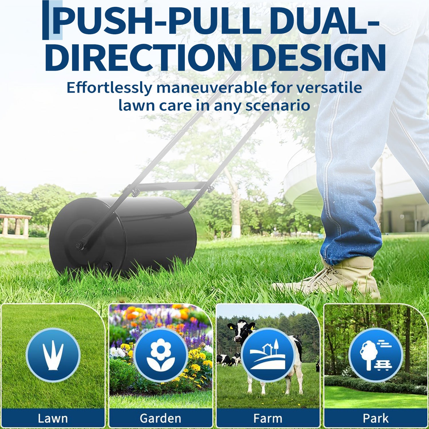 Garvee 23" Lawn Roller, Push & Tow Behind Yard Roller, 13 Gallon Water/Sand Fill Drum, Heavy-Duty Steel Lawn Leveling Roller with U-Shaped Handle