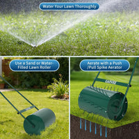 Garvee 23" 2-in-1 Lawn Roller & Spike Aerator, Push & Tow Behind Yard Tool, 13 Gallon Steel Drum with Heavy-Duty Tines for Lawn Leveling & Soil Aeration