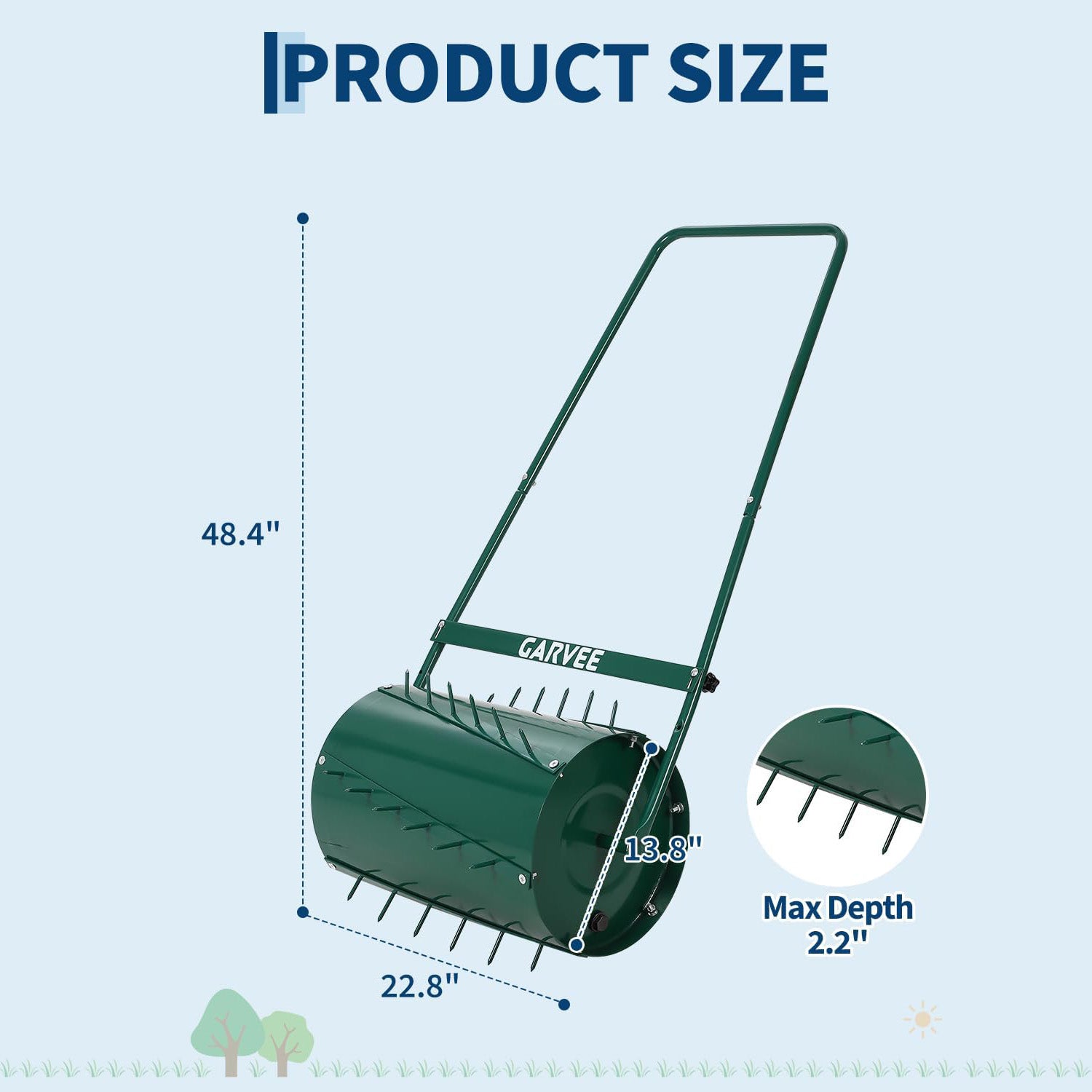 Garvee 23" 2-in-1 Lawn Roller & Spike Aerator, Push & Tow Behind Yard Tool, 13 Gallon Steel Drum with Heavy-Duty Tines for Lawn Leveling & Soil Aeration