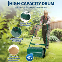 Garvee 23" 2-in-1 Lawn Roller & Spike Aerator, Push & Tow Behind Yard Tool, 13 Gallon Steel Drum with Heavy-Duty Tines for Lawn Leveling & Soil Aeration