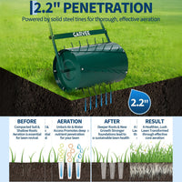 Garvee 23" 2-in-1 Lawn Roller & Spike Aerator, Push & Tow Behind Yard Tool, 13 Gallon Steel Drum with Heavy-Duty Tines for Lawn Leveling & Soil Aeration