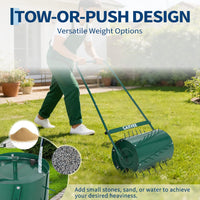 Garvee 23" 2-in-1 Lawn Roller & Spike Aerator, Push & Tow Behind Yard Tool, 13 Gallon Steel Drum with Heavy-Duty Tines for Lawn Leveling & Soil Aeration