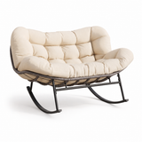 Garvee Oversized Papasan Rocking Chair Set, 2-Person Large Rattan Wicker Egg Chair with Ottoman, Lounge Rocker for Patio, Backyard, Indoor/Living Room, Beige - Beige