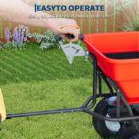 Garvee 85 lbs Tow Behind Broadcast Spreader with Hopper Cover, Adjustable Flow Control & 3 m Spread Width, Steel Frame Lawn Spreader with Universal Hitch for Seed, Fertilizer, Salt, Ice Melt, Red
