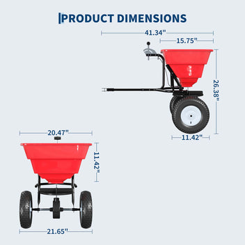 Garvee 85 lbs Tow Behind Broadcast Spreader with Hopper Cover, Adjustable Flow Control & 3 m Spread Width, Steel Frame Lawn Spreader with Universal Hitch for Seed, Fertilizer, Salt, Ice Melt, Red