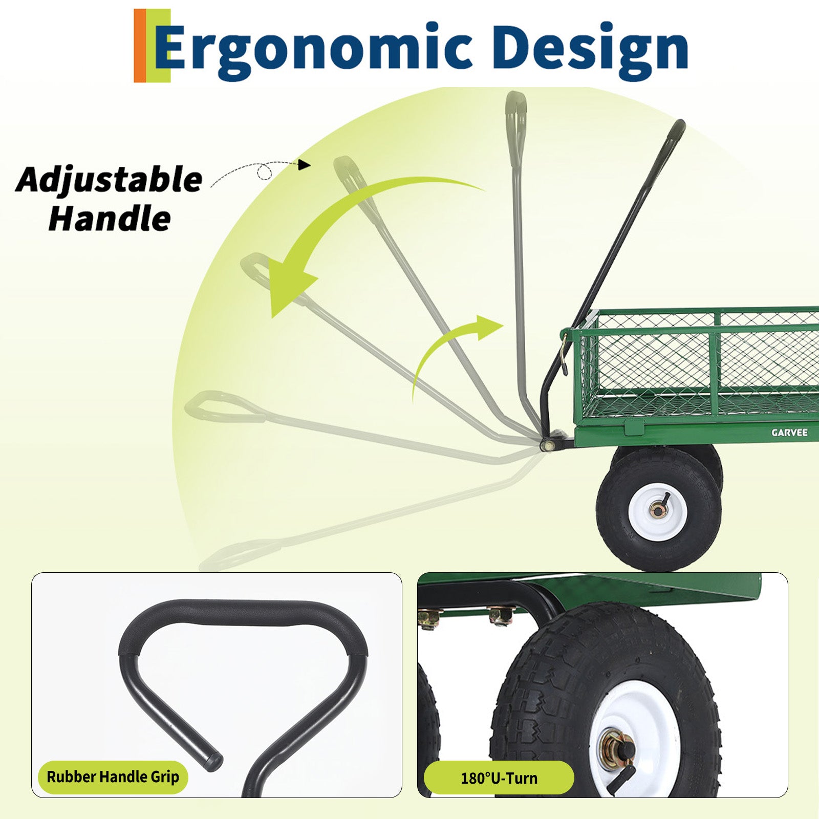Garvee 400 lb Garden Cart Wagon, Heavy Duty Utility Cart with 10" Pneumatic Tires, Steel Frame, Removable Mesh Sides,Green