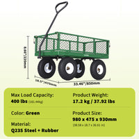 Garvee 400 lb Garden Cart Wagon, Heavy Duty Utility Cart with 10" Pneumatic Tires, Steel Frame, Removable Mesh Sides,Green
