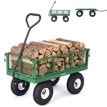 Garvee 400 lb Garden Cart Wagon, Heavy Duty Utility Cart with 10" Pneumatic Tires, Steel Frame, Removable Mesh Sides,Green