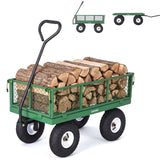 Garvee 400 lb Garden Cart Wagon, Heavy Duty Utility Cart with 10" Pneumatic Tires, Steel Frame, Removable Mesh Sides,Green - Green