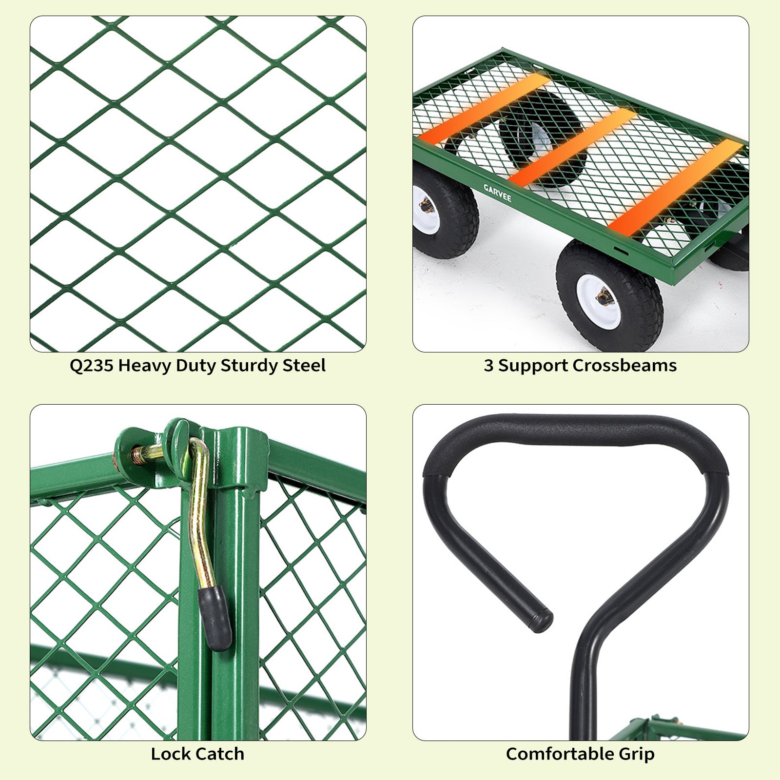 Garvee 400 lb Garden Cart Wagon, Heavy Duty Utility Cart with 10" Pneumatic Tires, Steel Frame, Removable Mesh Sides,Green