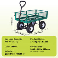 Garvee 400 lb Garden Cart Wagon, Heavy Duty Utility Cart with 10" Pneumatic Tires, Steel Frame, Removable Mesh Sides,Green