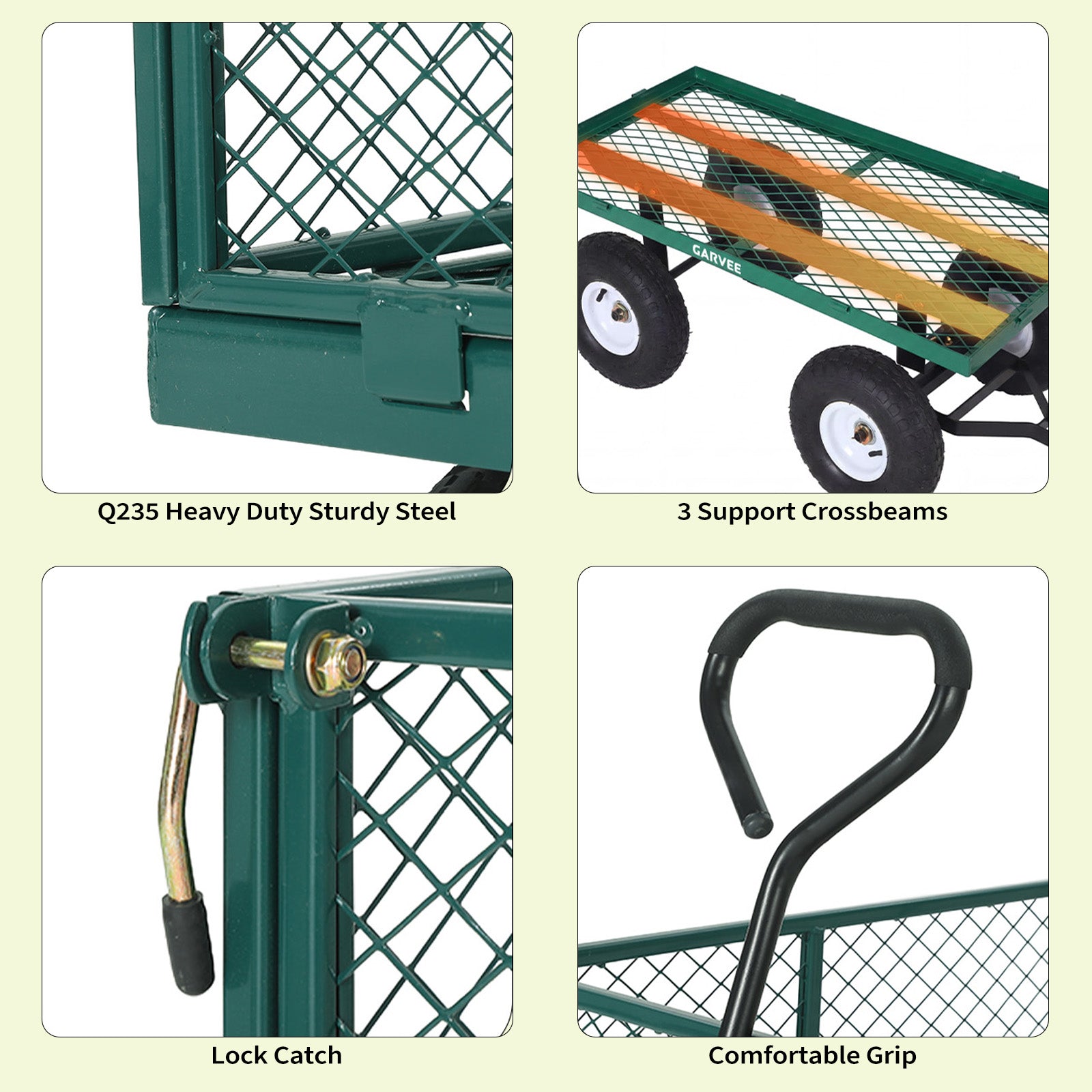 Garvee 400 lb Garden Cart Wagon, Heavy Duty Utility Cart with 10" Pneumatic Tires, Steel Frame, Removable Mesh Sides,Green