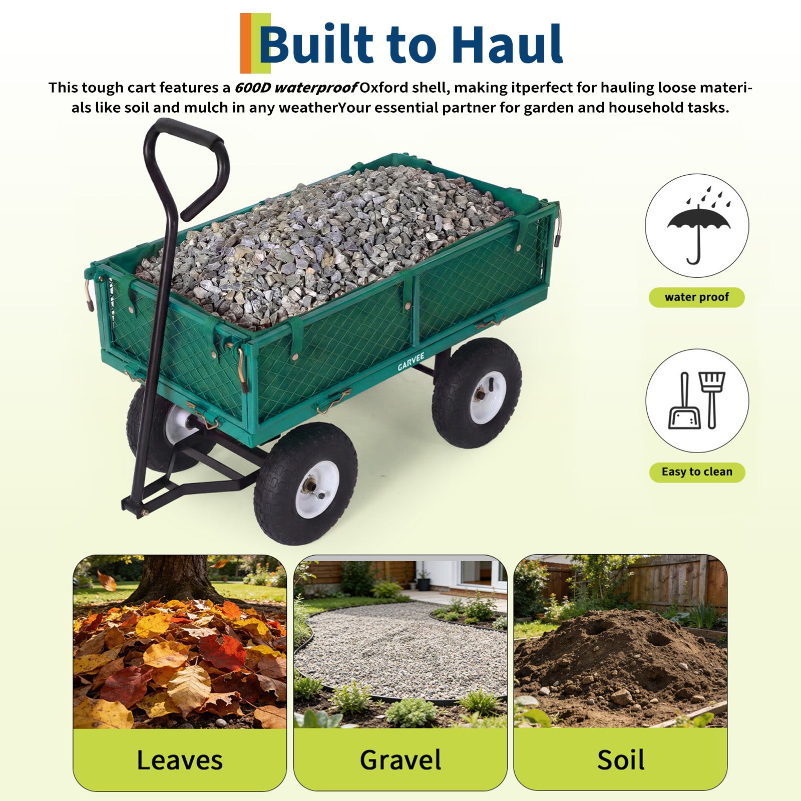 Garvee 400 lb Garden Cart Wagon, Heavy Duty Utility Cart with 10" Pneumatic Tires, Steel Frame, Removable Mesh Sides,Green