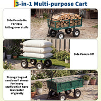 Garvee 400 lb Garden Cart Wagon, Heavy Duty Utility Cart with 10" Pneumatic Tires, Steel Frame, Removable Mesh Sides,Green