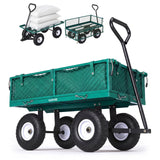 Garvee 400 lb Garden Cart Wagon, Heavy Duty Utility Cart with 10" Pneumatic Tires, Steel Frame, Removable Mesh Sides,Green - Green,With Waterproof Liner